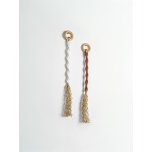 El Yapımı Makrome Duvar Süsü - 2 Parça Jüt Ip & Ahşap Halkalı Minimal Bohem Duvar Dekoru