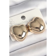 Pirinç Gold Renk Bombe Kalp Model Kadın Küpe