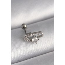 316L Çelik Gümüş Renk Zirkon Taşlı Toplu Iğne Tragus Piercing