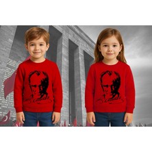Sedirli Unisex Ay Yıldızlı 19 Mayıs 29 Ekim 23 Nisan 10 Kasım Atatürk Çocuk 3 Iplik Şardonlu Sweatshirt