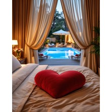 Keten Kalp Görünümlü Dekoratif Yastık Dolgulu Kalp Aşk Hediye Yastık Kırlent