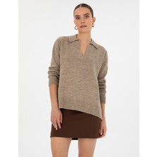 Pierre Cardin Kadın Bej Comfort Fit Polo Yaka Kazak 50317226-VR011