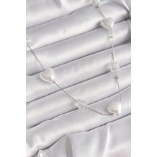 Pirinç Gümüş Renk Beyaz Inci Kalp Model Kadın Kolye