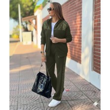 Gökyüzü Moda Kadın Uzun Kollu Önden Fermuarlı Pul Payetli Alt Üst Viskon Iki Iplik Takım