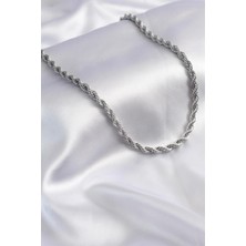 Gümüş Kaplama 316 L Paslanmaz Singapur Örme Halat Zincir Kolye 3 Mm. Beyaz