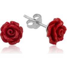 ​925 Ayar Gümüş Kırmızı Gül Küpe