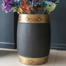 Premium Metal 50 cm Gold Kenarlı Siyah Saksı,metal Gold Siyah Metal Fıçı Saksı (0)