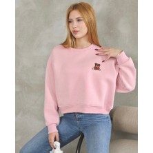 Teddy Nakışlı Şardonlu Kalın Sweatshirt