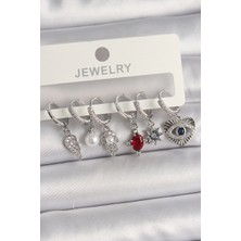 Pirinç Gümüş Renk Sallantı Zirkon Taşlı Fatma Ana El Figür Kadın Küpe Seti