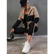 Arben Boutique Kadın Uzun Kollu Kapşonlu Önden Fermuarlı Viskon Iki Iplik Bluz ve Pantolon Ikili Takım