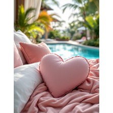 Keten Kalp Görünümlü Dekoratif Yastık Dolgulu Kalp Aşk Hediye Yastık Kırlent