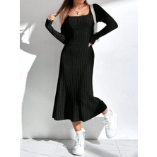 Aisha Elbise Kadın Uzun Kollu Kare Yaka Midi Kaşkorse Elbise