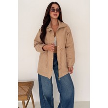 Kadın Bel Büzgülü Düğmeli Ceket – Fonksiyonel & Modern Stil