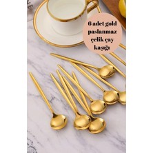 6 Adet Şık Parlak Gold Paslanmaz Titanyum Çelik Çay Kaşığı Kararmaz
