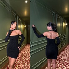 Aisha Elbise Kadın Madonna Yaka Simli Flower Kumaş Mini Elbise