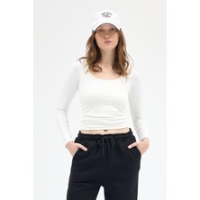 Ekru Bisiklet Yaka Bluz 2434
