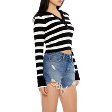 F21 Çizgili Crop Kazak