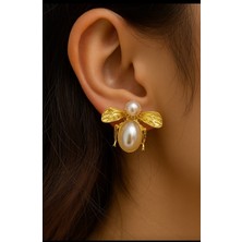 Kadın Çelik Arı Model Vidali Inci Taşlı Küpe