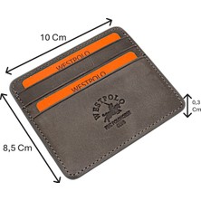 Westpolo Unisex Süper Slim Para Bölmeli Hakiki Deri Ince Kartlık Cüzdan 6 Bölmeli - Gri