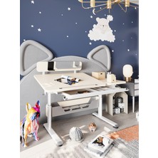 Creo Mobili Vega Standart Sade ve Fonksiyonel Ofis Masası Yükseklik Ayarlı ve Çekmeceli - 130x70 Cm, Ekru/Gri