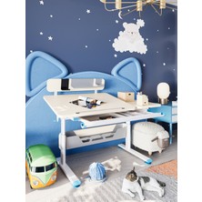 Creo Mobili Vega Standart Ergonomik Genç Çalışma Masası, Eğim ve Yükseklik Ayarlı Masa - 130x70 Cm, Ekru/Mavi
