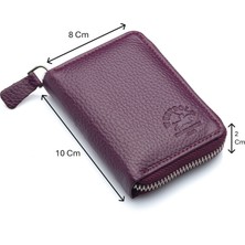 Westpolo Hakiki Deri Bol Şeffaf Kart Bölmeli Fermuarlı Unisex Cüzdan - Mürdüm