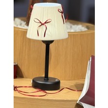 Maison Avf Krem Kadife Bordo Fiyonk Kablosuz Şarjlı Masa Lambası - Alt Uzun Siyah