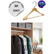 10 Adet Ev Tipi Masif Ahşap 44 cm Gümüş Kanca Ceket Askısı Takım Elbise Askısı Kıyafet Askısı