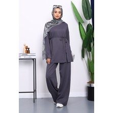 Füme Düğme Detaylı Tunik Pantolonlu Modal Takım
