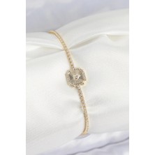 Pirinç Zirkon Taşlı Kare Model Gold Renk Kadın Bilekilk