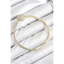 Pirinç Charm Zirkon Taşlı Kalp Model Gold Renk Kadın Bileklik