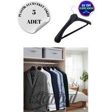 5 Adet Ev Tipi 44 cm Siyah Plastik Ceket Askısı Takım Elbise Askısı Kıyafet Askısı