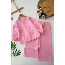 Miniğimin Cicileri Simli Papatya Detaylı Kız Çocuk Oversize 2 li takım - Pembe