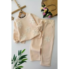 Miniğimin Cicileri Zambak Tül Detaylı Kışlık Kız Çocuk 2 li takım - Krem