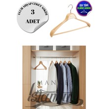 3 Adet Ev Tipi Masif Ahşap 44 cm Ceket Askısı Takım Elbise Askısı Kıyafet Askısı
