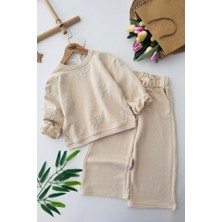 Miniğimin Cicileri Simli Papatya Detaylı Kız Çocuk Oversize 2 li takım - Krem