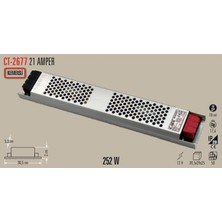 Cata 21 Amper 12V Şerit LED Trafosu (250W) (Süper Slim Fansız) CT-2677