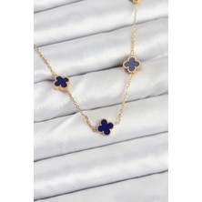 316L Çelik Zincir Gold Renk Lacivert Baby Boy Yonca Kadın Kolye