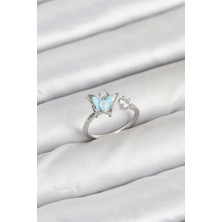 Pirinç Gümüş Renk Kelebek Model Kadın Yüzük