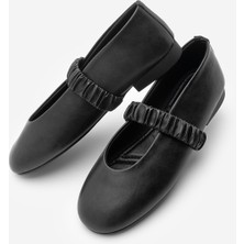 Marjin Kadın Büzgülü Bantlı Günlük Babet Vifar Siyah