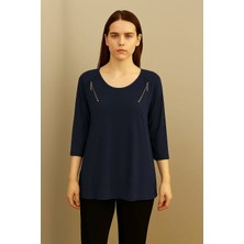 Anne Penye Bluz  V Yaka  -Fakir Kol Fermuar Detaylı