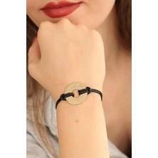 Happy (Mutlu) Siyah Deri Ipli Unisex Mood Bileklik