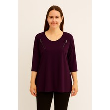 Anne Penye Bluz  V Yaka  -Fakir Kol Fermuar Detaylı