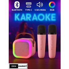 ORH MARKET Çift Mikrofonlu Kablosuz Karaoke Bluetooth Rgb Işıklı, Taşınabilir, Usb/sd Destekli Parti Hoparlörü