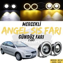 Ford Focus 2 2004-2008 Uyumlu Üniversal Mercekli Angel Sis Farı Metal Su Geçirmez 76 mm Sarı Halkalı Gündüz Farı Angel Eyes 2 Adet