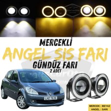 Renault Clio 3 2005-2013 Uyumlu Üniversal Mercekli Angel Sis Farı Metal Su Geçirmez 76 mm Sarı Halkalı Gündüz Farı Angel Eyes 2 Adet