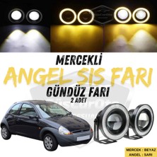 Ford Ka 1996-2008 Uyumlu Üniversal Mercekli Angel Sis Farı Metal Su Geçirmez 76 mm Sarı Halkalı Gündüz Farı Angel Eyes 2 Adet