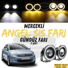 Citroen C Elysee 2012-2023 Uyumlu Üniversal Mercekli Angel Sis Farı Metal Su Geçirmez 76 mm Sarı Halkalı Gündüz Farı Angel Eyes 2 Adet