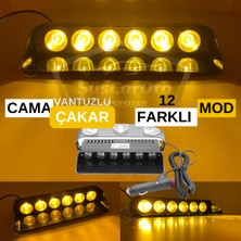 S6 Cam Içi Vantuzlu Ambulans Itfaiye Çakar Lamba Ikaz Lambası 6 Ledli 12 Farklı Mod Sarı Çakmaklık Girişli