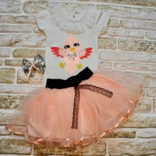 9-12-18 Ay Toka Hediyeli Kuş Desenli Tişört Tütü Etek 2li Kız Bebek Takımı